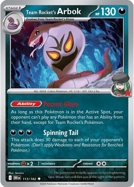 Team Rocket's Arbok 113/182 Uncommon Reverse Holo