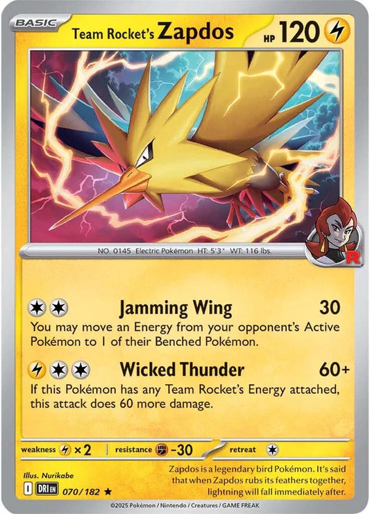 Team Rocket's Zapdos 070/182 Rare Reverse Holo
